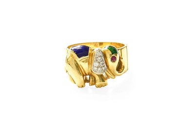 Lot 377 - An 18 Carat Gold Enamel, Diamond and Ruby...