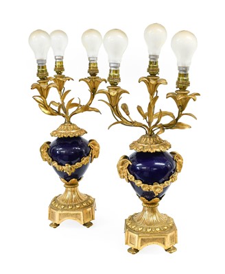 Lot 216 - A Pair of Gilt-Metal-Mounted Sèvres-Style Blue-...