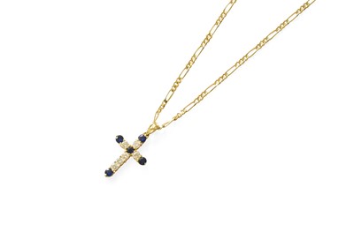 Lot 375 - A Sapphire and Diamond Cross Pendant on Chain,...