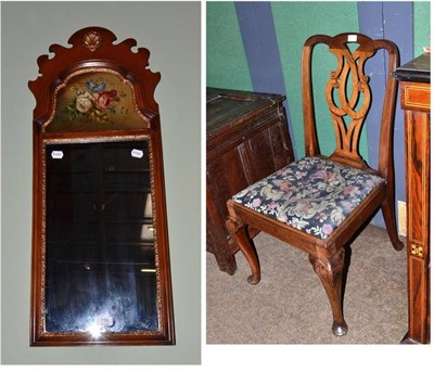 Lot 776 - An 18th century mahogany dining chair and a mahogany fret cut mirror (2)