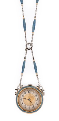 Lot 2495 - A Lady's 18 Carat Gold Enamel Pendant Watch,...