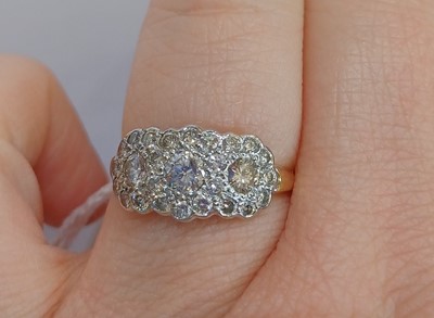 Lot 2155 - A Diamond Triple Cluster Ring three round...