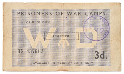 Lot 419 - Prisoner of War Camps, Threepence Note; serial...