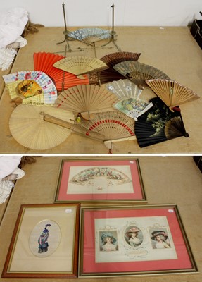 Lot 1215 - Chinese Lacquered Hinged Box and Assorted Fans,...