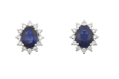 Lot 2252 - A Pair of Sapphire and Diamond Cluster...