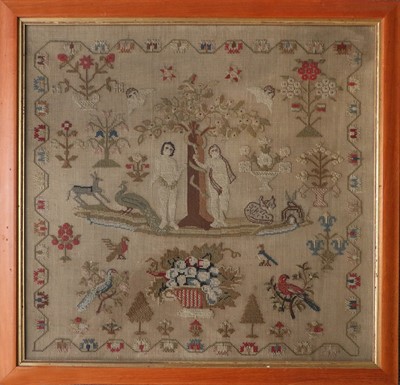 Lot 181 - An Adam and Eve Wool and Petit Point Picture,...