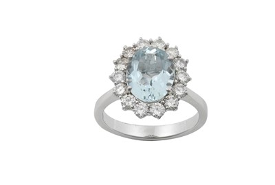 Lot 2222 - An 18 Carat White Gold Aquamarine and Diamond...