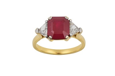 Lot 2225 - An 18 Carat Gold Synthetic Ruby and Diamond...