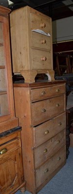 Lot 843 - Victorian five drawer straight fronted chest of drawers and a pine three drawer chest