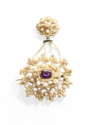 Lot 561 - An Amethyst and Seed Pearl Brooch, the seed...