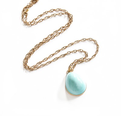 Lot 559 - A Turquoise Pendant on Chain, a pear shaped...