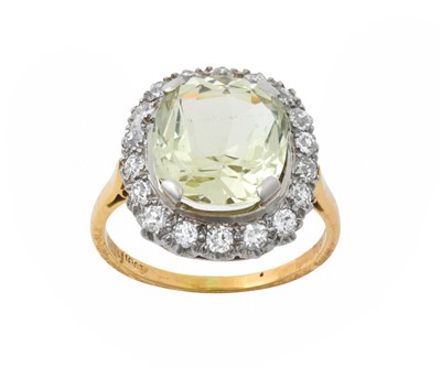 Lot 2129 - A Yellow Beryl and Diamond Cluster Ring the...