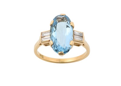 Lot 2216 - An Aquamarine and Diamond Ring the oval cut...