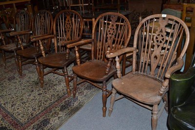 Lot 866 - Set of five oak and elm Windsor armchairs