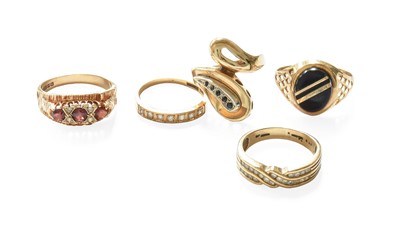 Lot 426 - Five 9 Carat Gold Gem-Set Rings, comprising of...