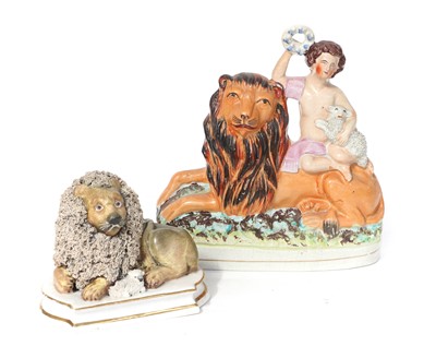 Lot 37 - A Staffordshire Porcelain Lion and Lamb Group,...