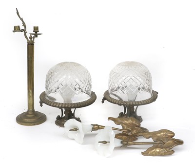 Lot 275 - A Pair of Metal and Glass Wall Sconces Formed...