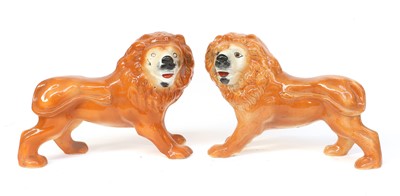 Lot 170 - A Pair of Boness Pottery Lions, late 19th...