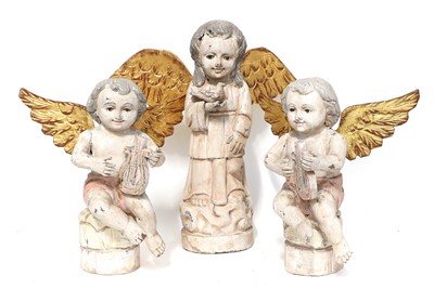 Lot 327 - A Pair of Polychrome and Giltwood Angels and a...