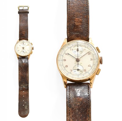 Lot 472 - An 18 Carat Gold Chronograph Wristwatch, circa...