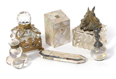 Lot 257 - A Glass and Brass Mounted Equestrian Inkwell,...