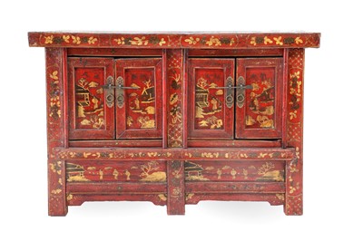 Lot 801 - A Chinese Softwood, Red Lacquer and...