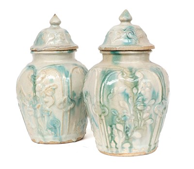 Lot 108 - A Pair of Chinese Earthenware Jars and Covers,...