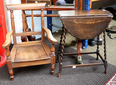 Lot 1293 - A Child's Oak Commode Chair, moulded top-rail...