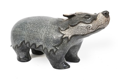 Lot 141 - Jennie Hale (b. 1956) Badger Signed, raku...