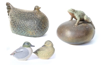 Lot 242 - Studio Pottery Animals, two teals, monogramed...