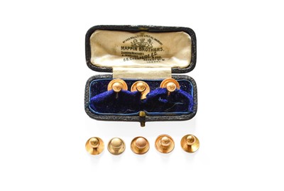 Lot 427 - Three Dress Studs, stamped '18CT', cased; and...