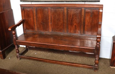 Lot 1282 - An 18th Century Oak Settle, moulded and...