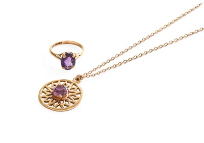 Lot 539 - A 9 Carat Gold Amethyst Pendant on Chain, the...