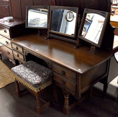 Lot 1492 - A 20th Century Carved Oak Dressing Table, with...