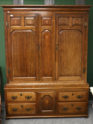 Lot 1411 - A Late Georgian Oak Press Cupboard, moulded...