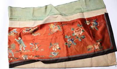 Lot 1117 - An Early 20th Chinese Red Silk Embroidered Panel