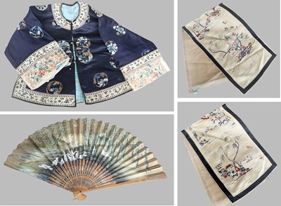 Lot Early 20th Century Blue Silk Chinese Jacket,...