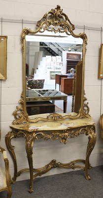 Lot 1442 - A Giltwood Marble-Topped Serpentine Console...