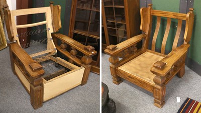 Lot 1470 - A Pair of Plantation Style Oak Wingback...