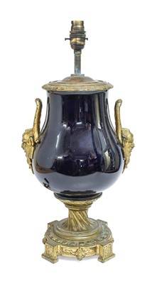 Lot 220 - A French Gilt-Metal-Mounted Blue-Glazed Vase,...