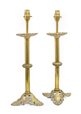 Lot 261 - A Pair of Victorian Cast Brass Candlestands,...