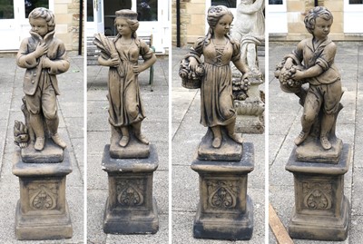 Lot 1495 - A Set of Four Composite Garden Statues,...