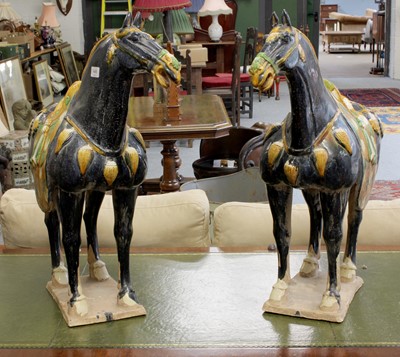 Lot 446 - A Pair of Large Chinese Tang Style Polychrome...