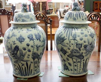 Lot 452 - A Large Pair of Chinese Blue & White Baluster...