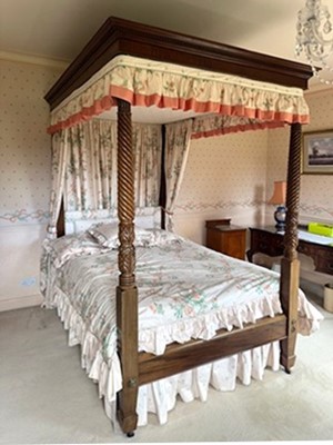 Lot 370 - A Carved Mahogany 4'6" Four-Poster Bed, 19th...
