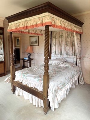 Lot 370 - A Carved Mahogany 4'6" Four-Poster Bed, 19th...