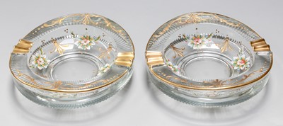 Lot 300 - A Pair of Hand-Painted Moulded Glass Ashtrays,...