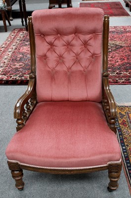 Lot 1375 - A Victorian Armchair, upholstered in pink...