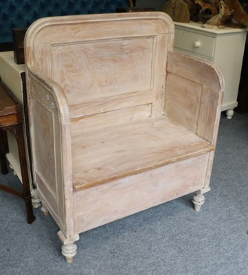 Lot 1397 - A Limed Pine Box Settle, of small proportions...