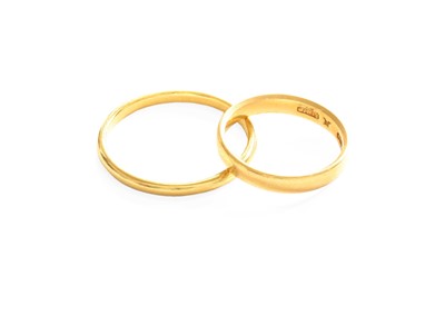 Lot 480 - Two 22 Carat Gold Band Rings, finger sizes...